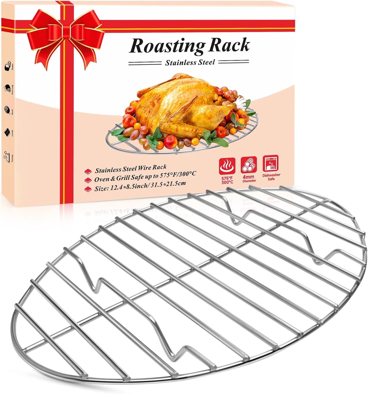 12inch Oval Roasting Rack for Oven, Gifts for Mom Men Wife, Stainless Steel Cooling Rack, Non-Stick Wire Rack for Cooking, Grilling, Drying