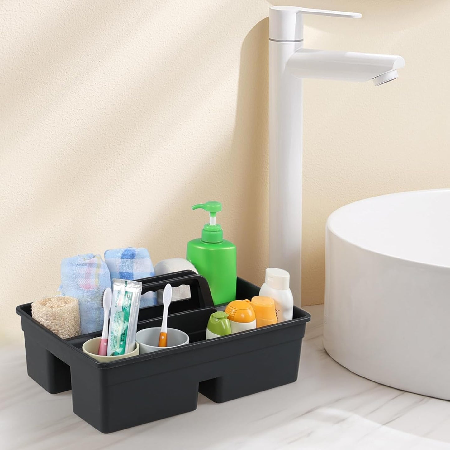 6 Pack Plastic Cleaning Caddy with Handle for Cleaning Supplies, Gray Plastic Carry Caddy Cleaning Tote