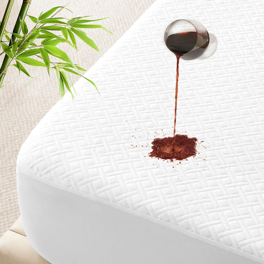 100% Waterproof Full Mattress Protector, Breathable Bamboo Rayon Mattress Cover with 8”-21” Deep Pocket, Noiseless Cool 3D Air Mattress Cover, Hypoallergenic & Odor Resistant