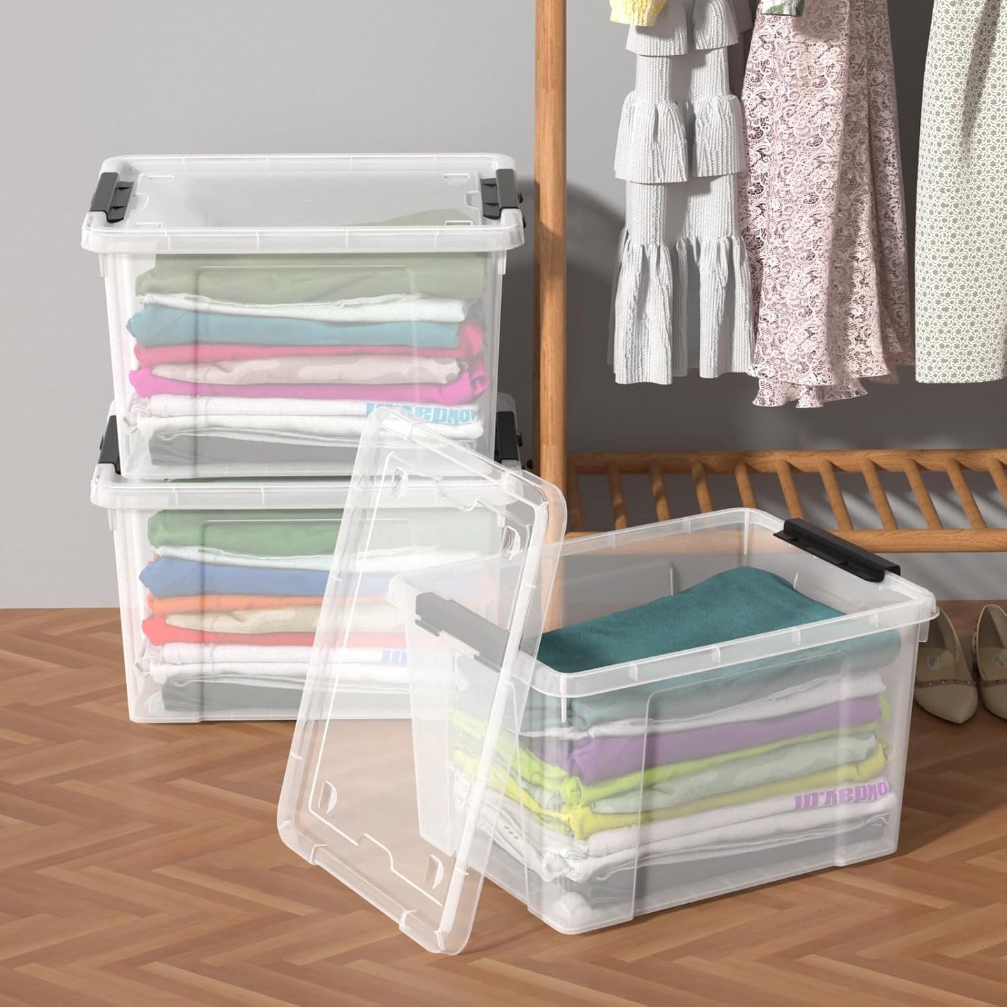 Zopnny 40 Quart Clear Latching Box with Wheels, Plastic Storage Containers with Lids, 4 Pack