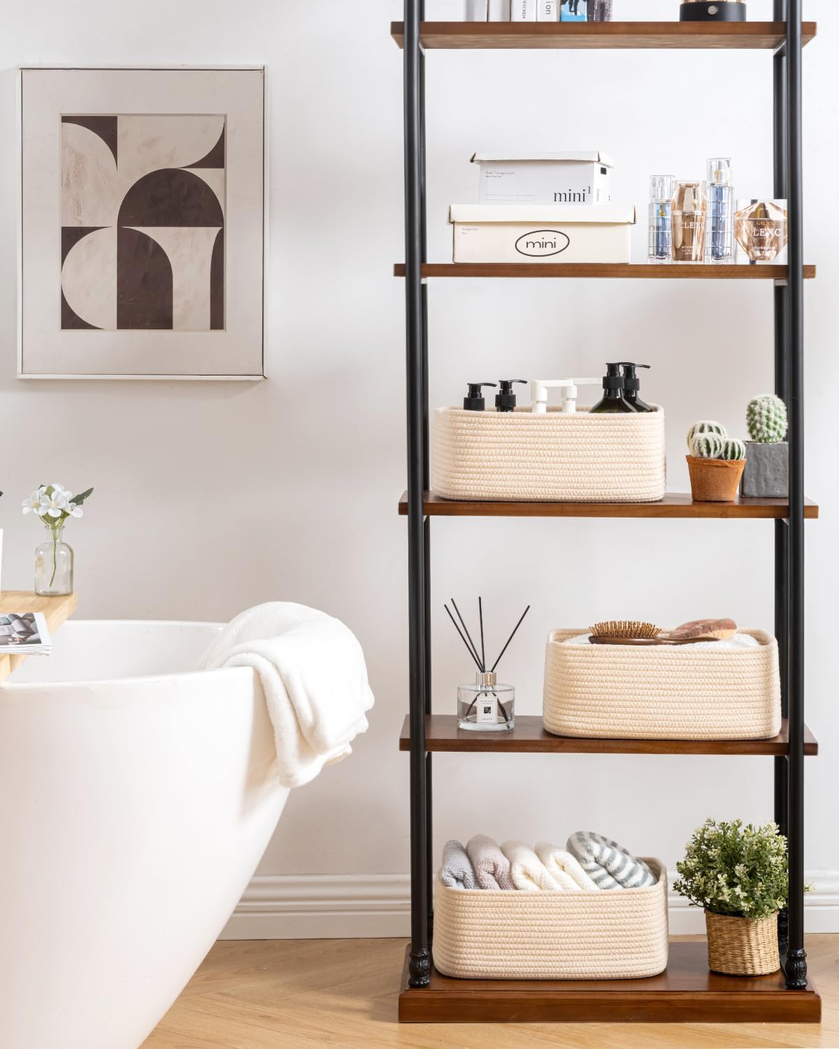 Small Woven Basket, 13.5 x 9.5 x 5 Inches, Storage Basket for Organizing, Cute Small Rope Shelf Closet Cube Storage Bins Baskets for Shelves, Dog Toy Gift Baskets Empty, 3 Packs, Beige