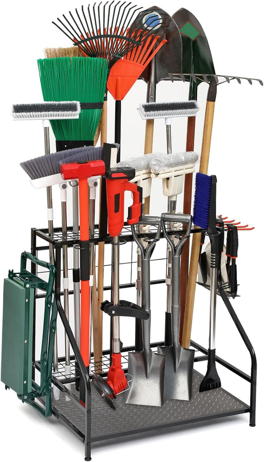 Garden Tool Organizer for Garage, Garden Tool Rack, Up to 58 Long Handled Tools, Yard Tool Holder for Garage, Shed, Outdoor, Tool Stand, Black (Garden Tool Rack)