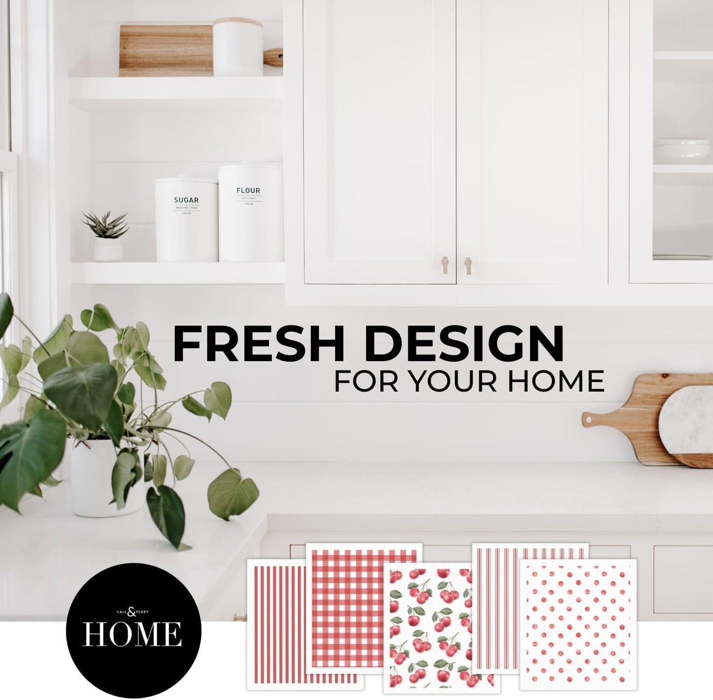 HALL & PERRY Swedish Dishcloths for Kitchen, 5-Pack, Reusable Cellulose Sponge Cloths for Kitchen & Cleaning – Eco-Friendly, Ultra-Absorbent, Quick-Drying (Cherry Red)