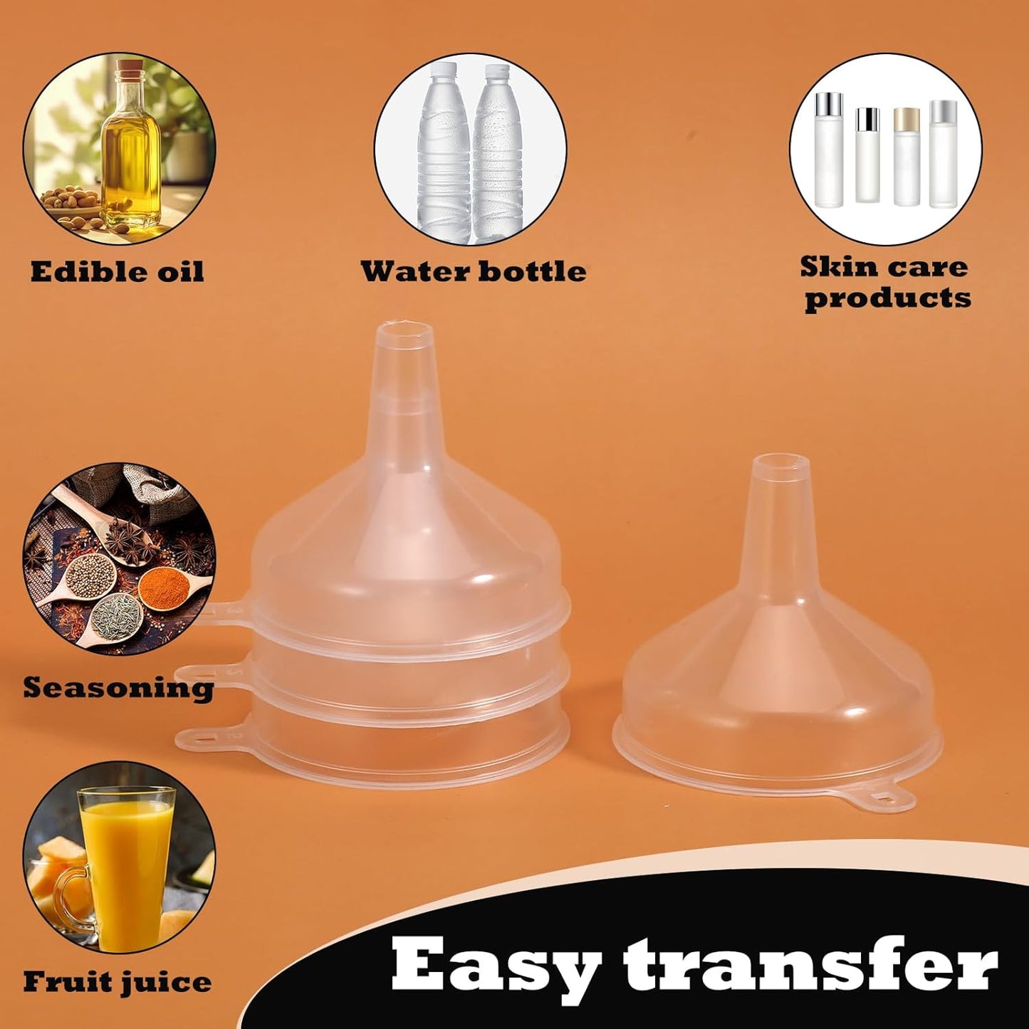 4PCS Mini Plastic Funnel, Clear Small Funnel, 5.5cm/2.17Inch Funnels for Kitchen Use, Food Grade Mini Funnels for Filling Water Bottle, Lotion, Essential Oil, Perfume, Spice and Powder
