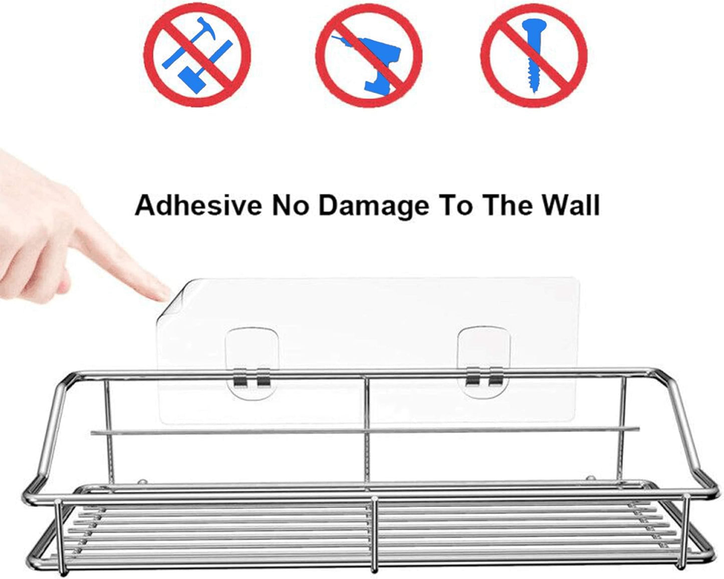 Nieifi Shower Caddy Shelf with Hooks Storage Rack Organizer Adhesive Stainless Steel without Drilling for Bathroom, Lavatory, Washroom, Restroom, Shower, Toilet, Kitchen (Sliver, 3 Pack)