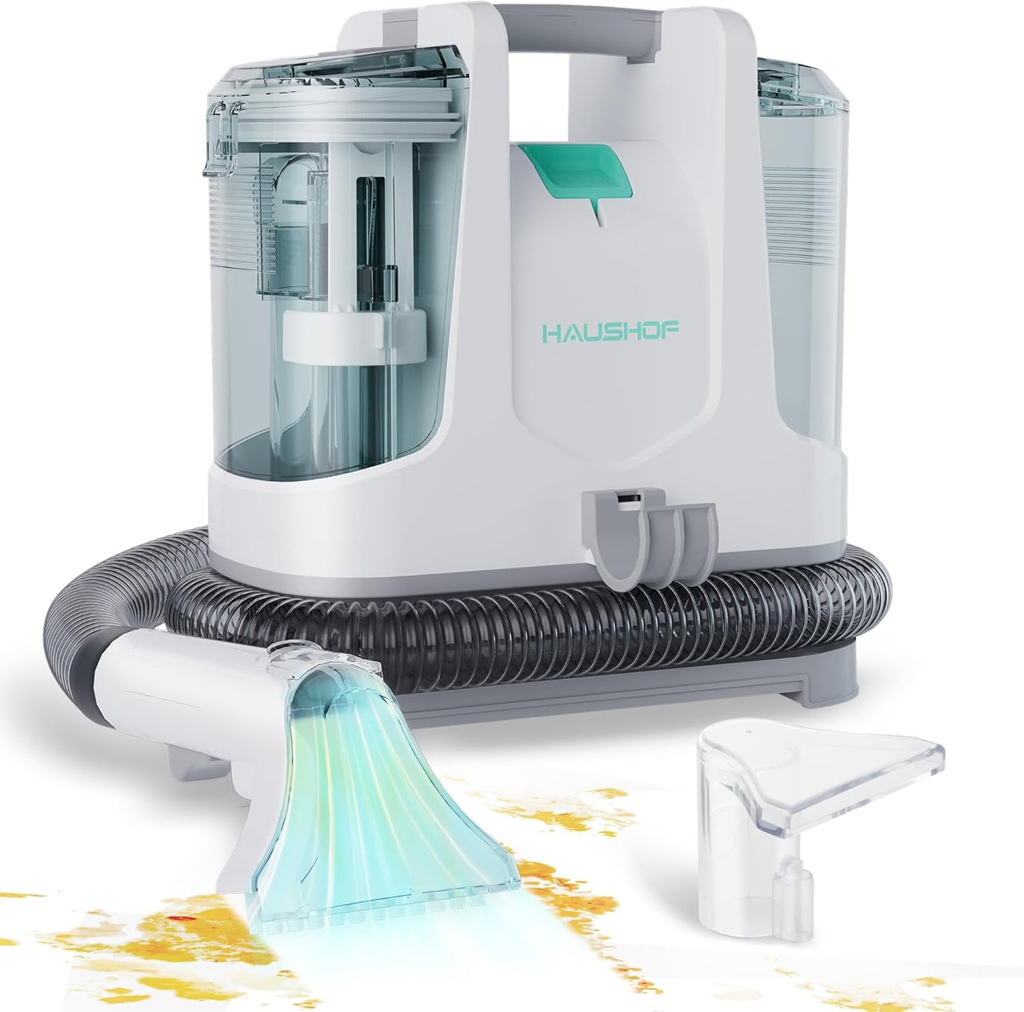 HAUSHOF Portable Carpet Spot and Upholstery Cleaner, Lightweight Handheld Deep Cleaner Machine for Pet Stains, Sofa, Rug, Mattress, Car Seat and Curtain, White & Light Grey