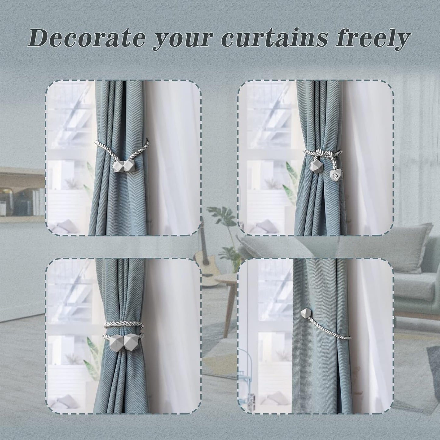 Hion Magnetic Curtain Tiebacks Dark Brown 6 Pack, Curtain Tiebacks Buckles Holdbacks Holders Hooks Clip for Home Bedroom Office Decorative Thick or Thin Curtain