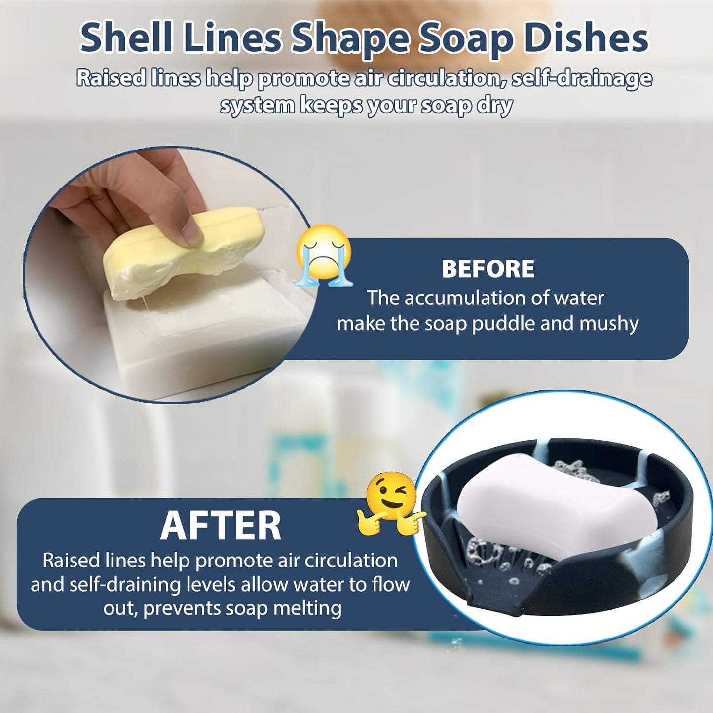 Self Draining Soap Dish, Silicone Suction Cup Soap Holder Tray Savers Container Sponge Holder for Bar Bathroom Shower Kitchen Sink, Can Extend Soap Life (2, Marble)