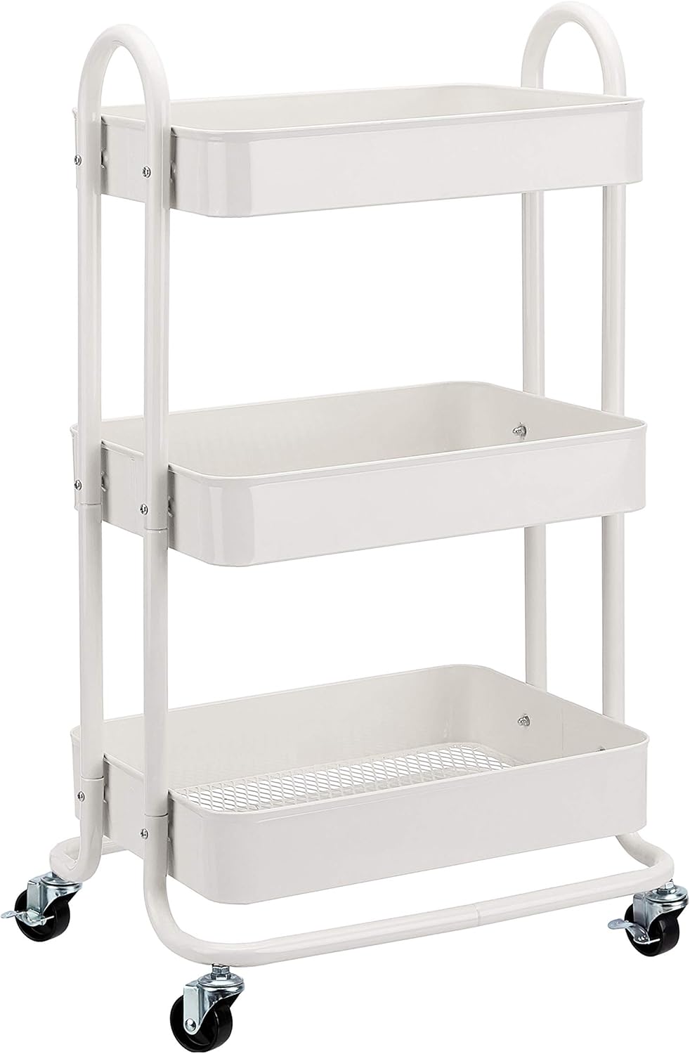 Amazon Basics 3-Tier Rolling Utility or Kitchen Cart, Lockable Wheels, Multifunctional Storage, White