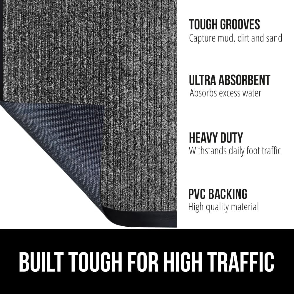 GORILLA GRIP Traffic Guard Door Mat, Heavy Duty Welcome Mats, Commercial Office Space Doormat, Waterproof, Fade Resistant, Strong Rubber Backing, Low Profile, Shoe and Boot Scraper, 29x17, Light Gray