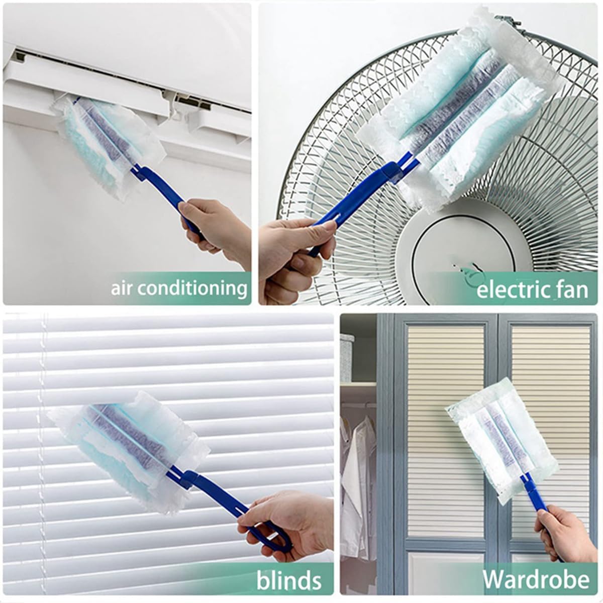 Duster Refills Compatible with Swiffer Duster, Heavy Duty Multi Surface Duster Replacement with 2 Extra Handle for Cleaning Furniture, Blinds, Ceiling Fans and Car (BLue-100Pack)