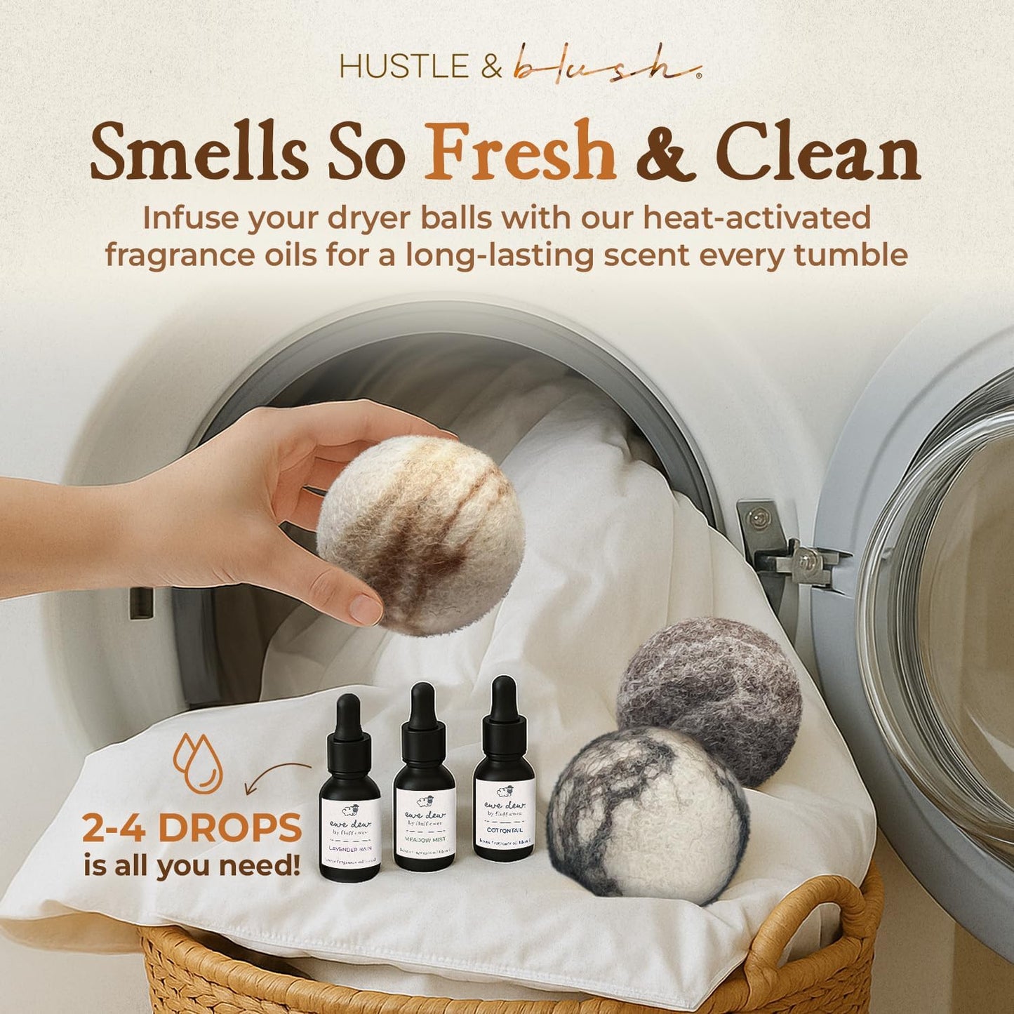 Fluff Ewes Wool Dryer Balls 6 Pack Premium New Zealand Wool Laundry Balls for Dryer, No Static Dryer Balls Laundry Reusable Cute, XL Wool Dryer Balls Cute, Baby Dryer Balls for Dryers - Marble