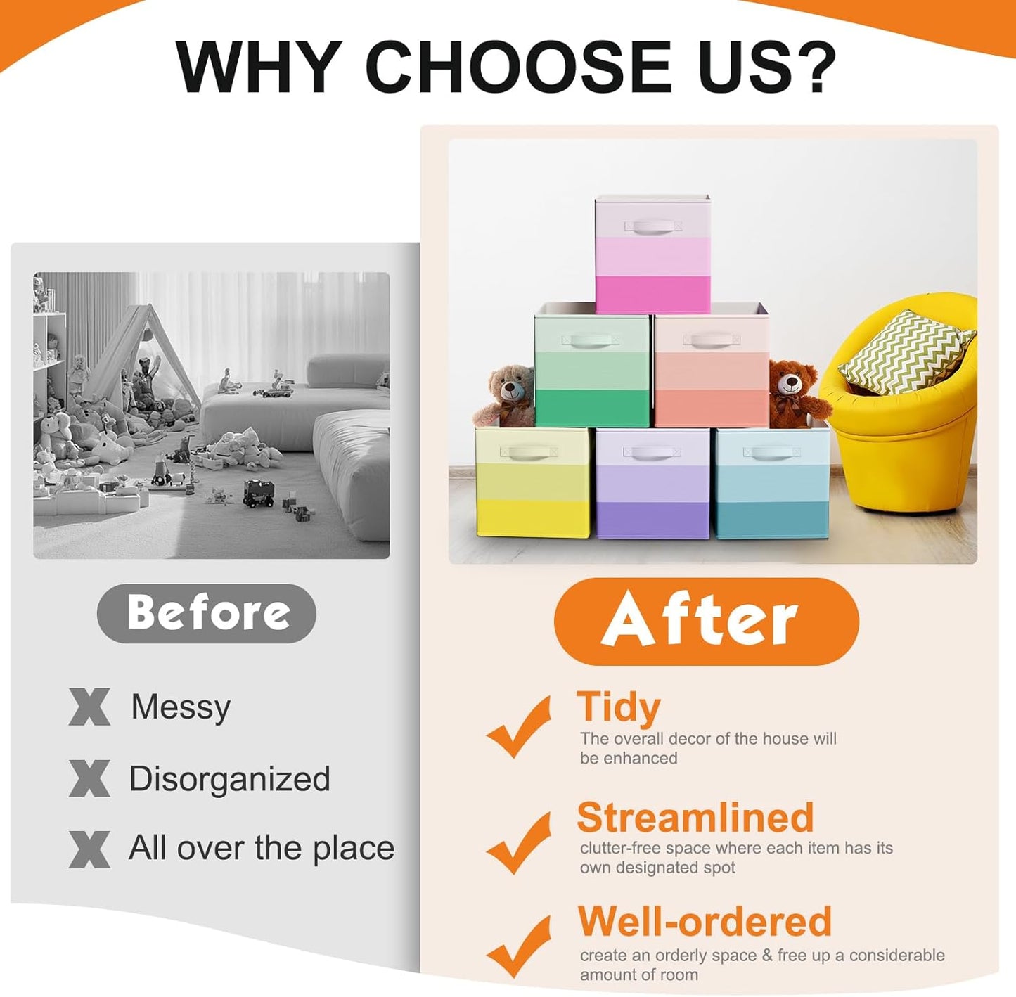 6 Pcs Fabric Storage Cubes Bins with Metal Handle 11 Inch Macaron Colored Striped Style Collapsible Bins Cube Storage Organizer for Clothes Books Kids Room Closet and Toys