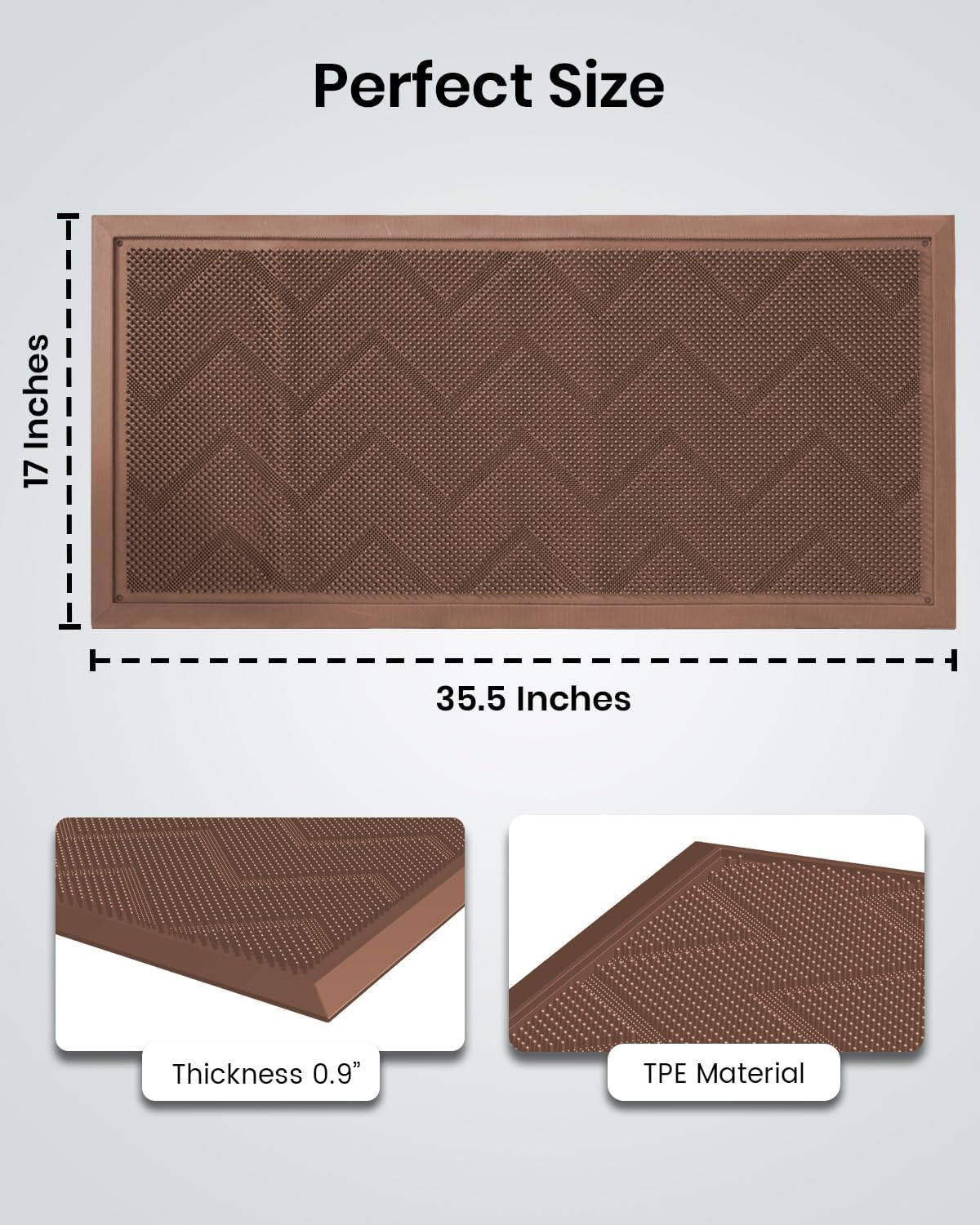 HAMARA Front Door Mat for Outside Entrance 35.5"x17" – Anti-Slip Dirt-Trapping Waterproof Rubber Indoor & Outdoor Mat with Textured Surface for Entryway - Heavy Duty All Weather Doormat – Beige