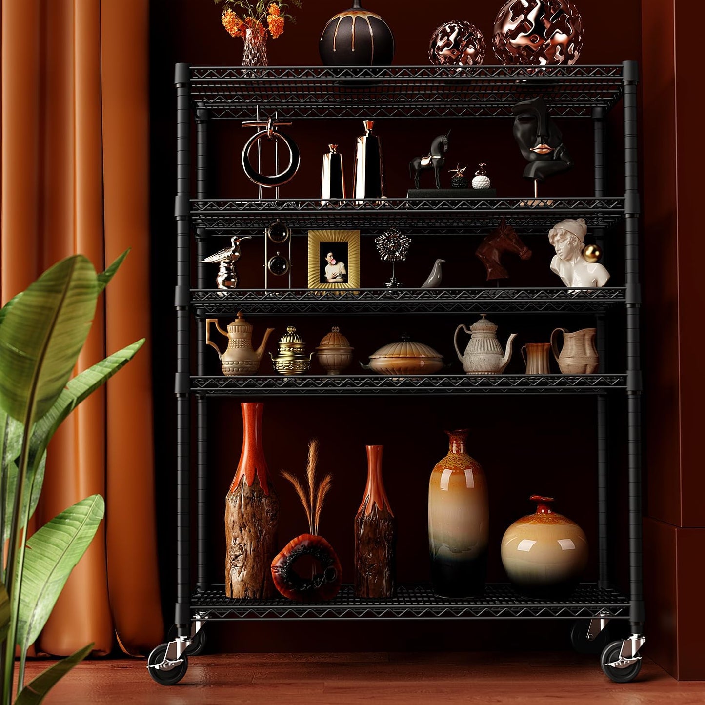 IZEUK Garage Shelving Wide Storage Shelves 5 Tier Metal Shelves 4000 LBS Heavy Duty Adjustable Utility Shelf Rack Black 23.6" D x 53.1" W x 73.6" H