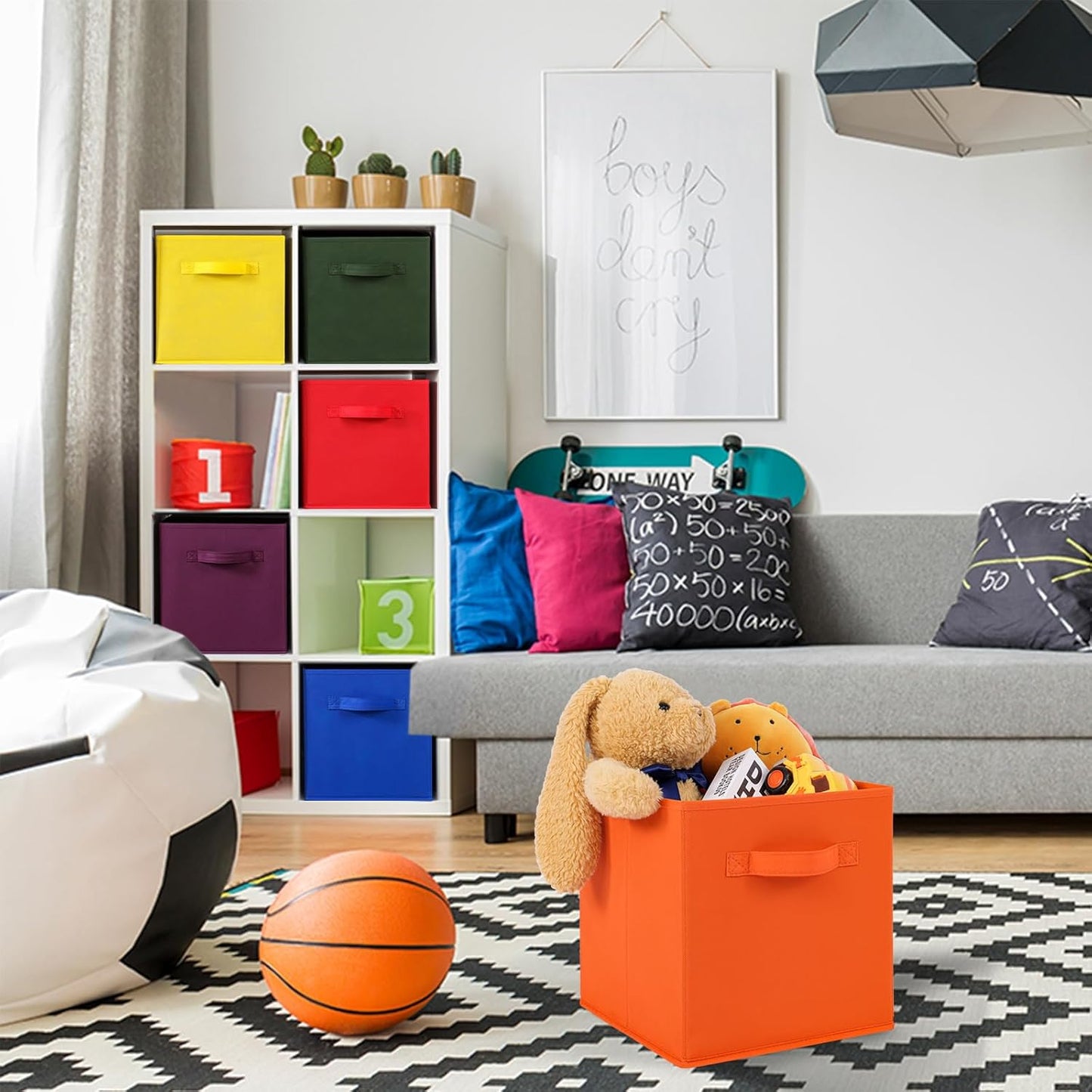 Stero Fabric Storage Bins 6 Pack Fun Colored Durable Storage Cubes with Handles Foldable Cube Baskets for Home, Kids Room, Closet and Toys Organization Multi Colors-2