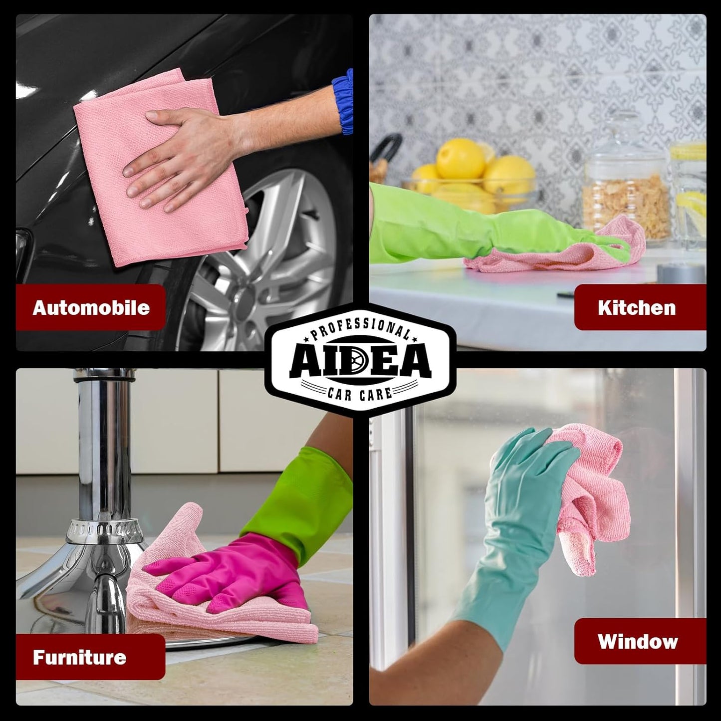 AIDEA Microfiber Cleaning Cloth Pink 20PK, Microfiber Towels for Cars, Premium Car Cloths, Dusting Cloth Lint Free Cleaning Rags for SUVs, House, Kitchen, Window, Workshops,12×12"