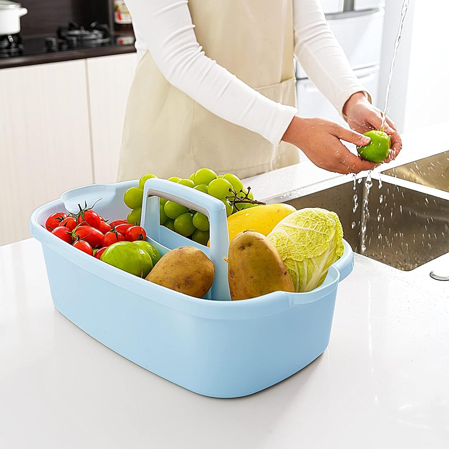 2 Pack Multi-Purpose Plastic Cleaning Caddy with Handle, Shower Caddy Organizer/Storage Basket/Totes Portable for Bathroom Supplies, Cleaning Products, Under Sink Tool. (blue+grey)