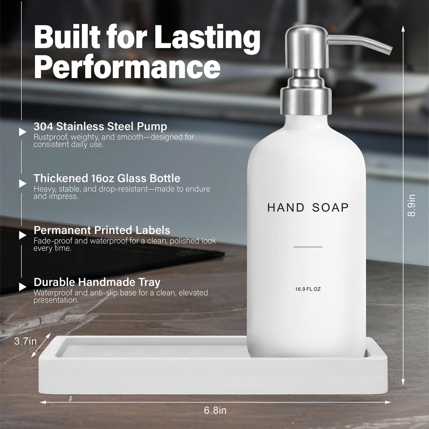 White Soap Dispenser Bathroom Set, Hand and Lotion Dispenser with Pump, Perfect for Bathroom Essentials for New Home. (Silver & White)