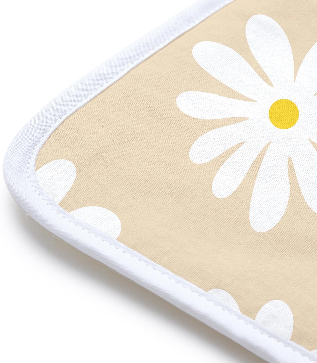 Encasa XO Ironing Mat/Pad (Small 28"x20") with 3mm Padding & Silicone Iron Rest for Steam Pressing on Tabletop or Bed - Heat Resistant, Portable, Quilting & Travel Blanket - Daisy Beige