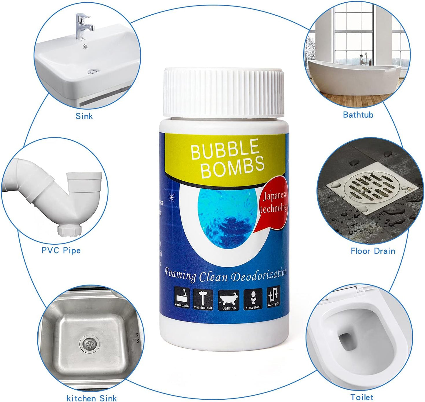 4pcs Bubble Bombs Drain Cleaner, Quick Dredge Pipeline, Powerful Sink Drain Cleaner, Magic Fast Foaming Pipe Dredge Powder, for Kitchen Toilet Pipeline Quick Cleaning Tool （120g*4）