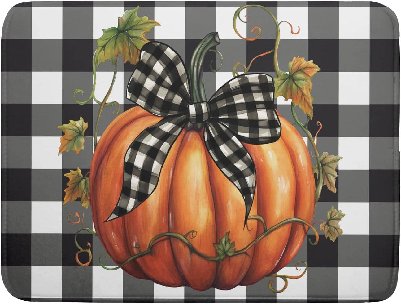 Fall Drying Mats for Kitchen Counter Fall Pumpkin Dish Drying Mat 18 x 24 Inch Autumn Black White Buffalo Check Dish Rack Mat Drainer Pad Thanksgiving Absorbent Microfiber Table Mat for Coffee Bar
