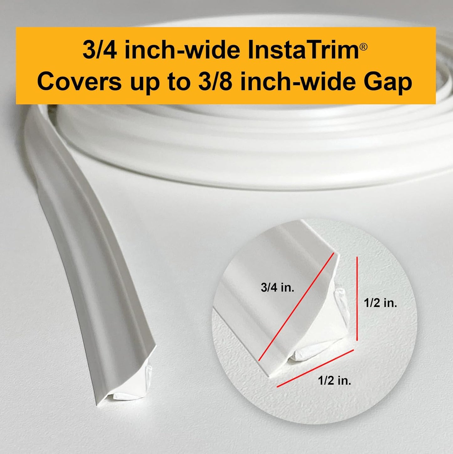 InstaTrim White New & Improved Caulk Trim, 3/4" by 10 ft, Flexible, Waterproof for Bathroom, Floors, and Walls | Easy Installation | No Mess, Stain Resistant, Made in The USA