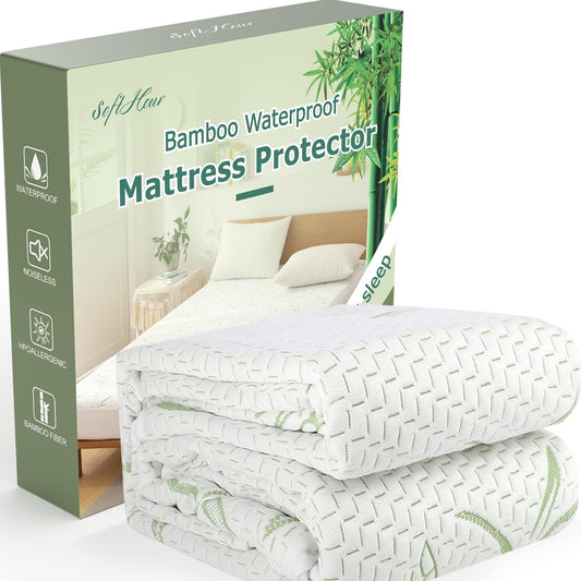 Full Size Mattress Protector Waterproof Mattress Pad Washable Bamboo Rayon Mattress Cover Breathable Noiseless Bed Protector 5" - 21'' Elastic Fitted Deep Pocket