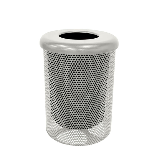 COATEDOUTDOORFURNITURE RFT-P-Gry Heavy Duty Round Trash Receptacle with Flat Top, Liner Included, 32 Gallon, Gray, Made in America