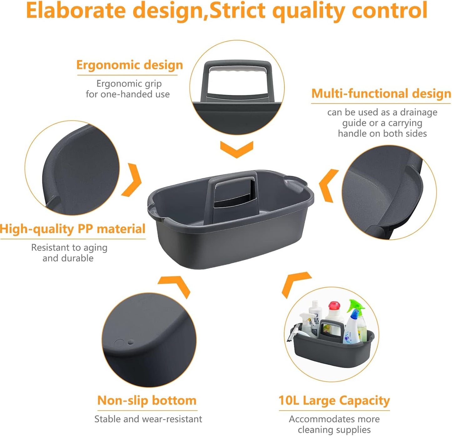 2 Pack Multi-Purpose Plastic Cleaning Caddy with Handle, Shower Caddy Organizer/Storage Basket/Totes Portable for Bathroom Supplies, Cleaning Products, Under Sink Tool. (blue+grey)