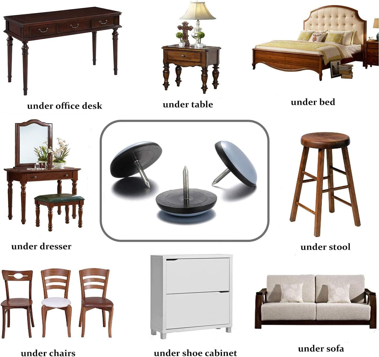 Furniture Sliders-Furnigear (Teflon) Nail in Chair Glides for Carpet - Move Your Furniture Easily & Safely - Best Floor Protector (7/8"-24 Pack, not for Wood Floors)