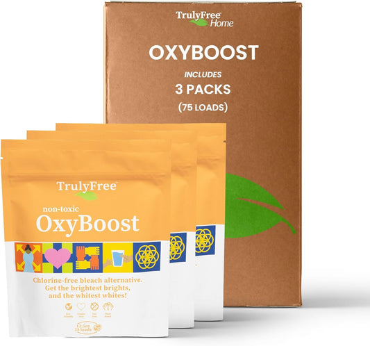 Truly Free OxyBoost - Oxygen Whitener & Clothes Stain Remover Laundry Detergent Powder with Sodium Percarbonate - Brightens Whites & Safe for Colors - Non-Chlorine, Gentle Yet Powerful - Pack of 3
