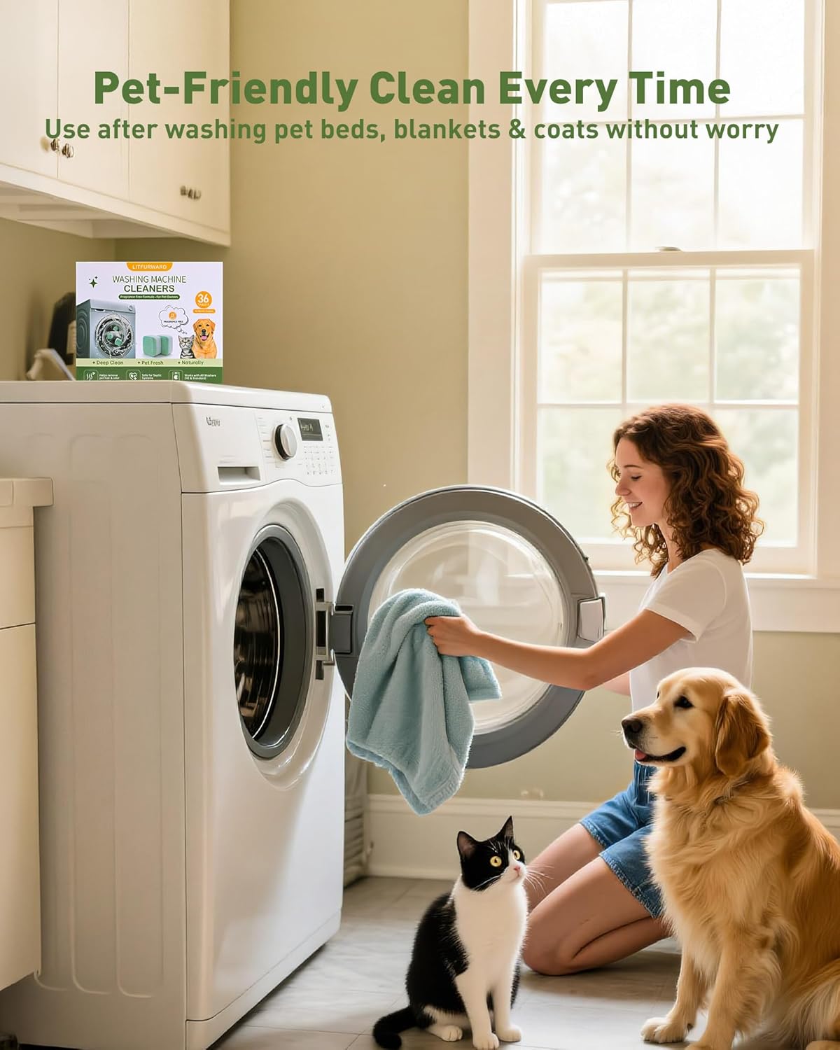 Washing Machine Cleaner Tablets – 36 Count, 18-Month Supply – Pet Hair & Odor Remover – Safe for Septic, Works with All Washers – Unscented – Washer Cleaner for Pet Owners