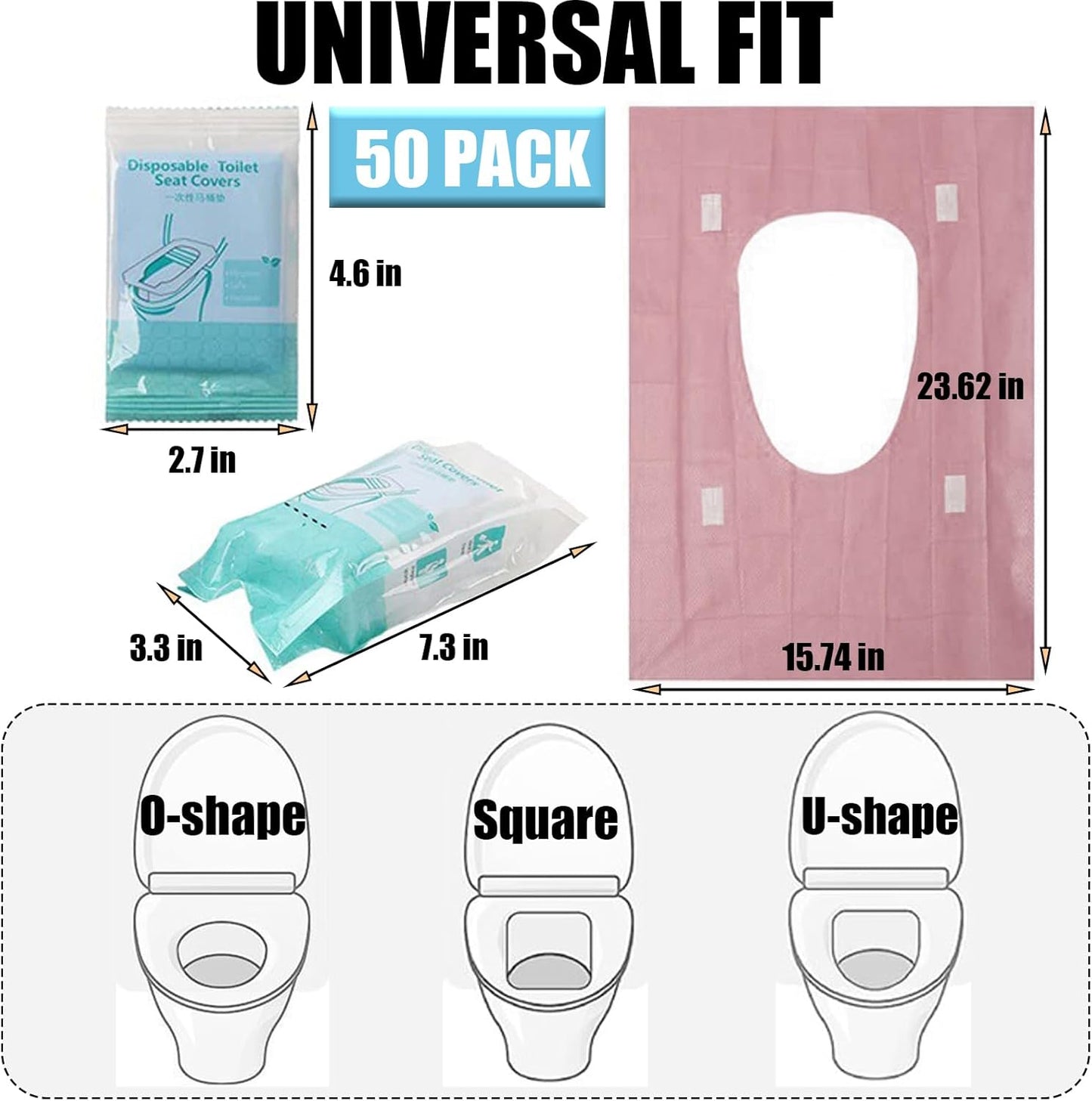 50 Pack Toilet Seat Covers Disposable 16x24 Inch XL Portable Toilet Liners Travel Seat Cover for Outdoors,Hotel, Hospital, Travel, Public Toilet Seat Cover (50pack, PINK)