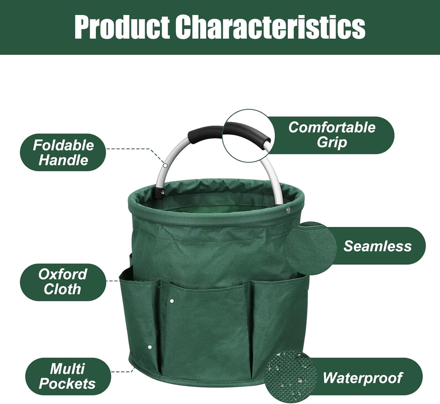 Qivine 17L Cleaning Caddy with Handle, Cleaning Supply Caddy Foldable Cleaning Caddy Cleaning Products Organizers Portable Cleaning Bucket Organiser for Storing Towels (Green)