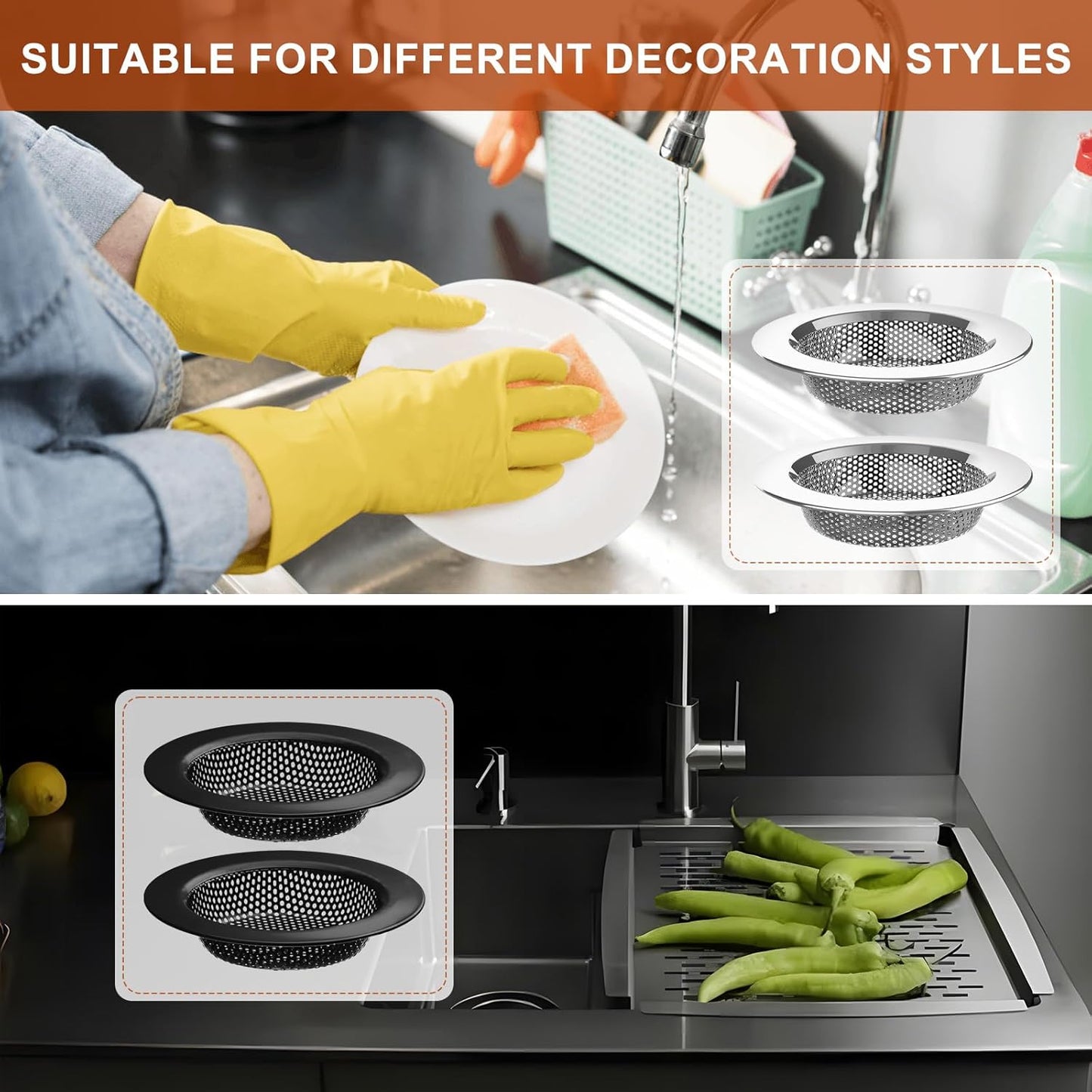 4 Pcs Stainless Steel Mesh Sink Drain Strainer, 4.5" Top / 3" Kitchen Filter Trap Basket with Large Wide Rim, Large Food Catch for Bathroom Bathtub Wash Basin Floor Drain Balcony RV Drain Hole