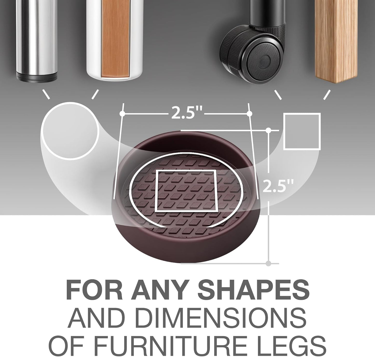 Furniture Cups X-PROTECTOR – 2.5" Caster Cups 8 PCS – Round Furniture Coasters – Ideal Bed Stoppers – Non Skid Furniture Pads with a Perfect Design – Rubber Furniture Pads - Protect Any Flooring!