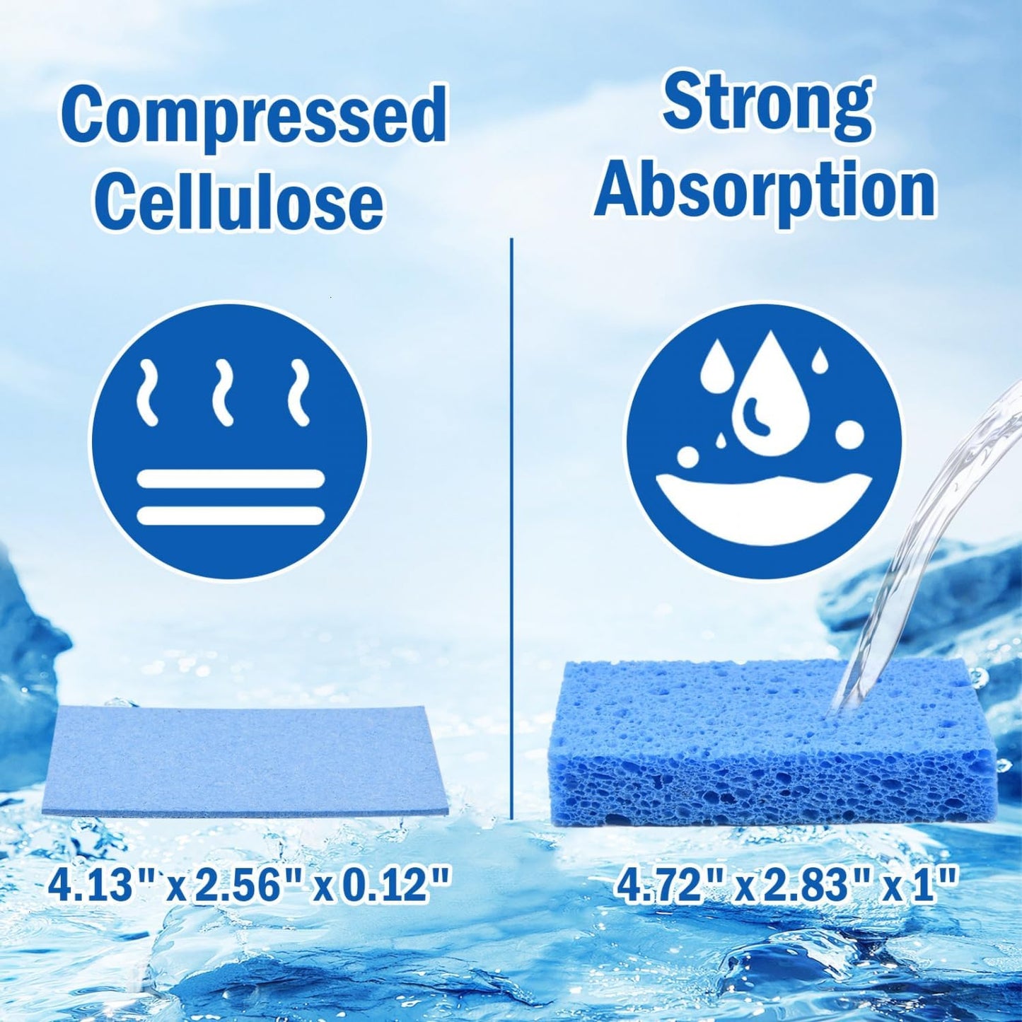 YoleShy Sponges Kitchen 10 Pack Natural Compressed Cellulose Sponges for Dishes Non Scratch for Household Cookware Bathroom Cars Soft Super Absorbent Reusable, Blue and Yellow