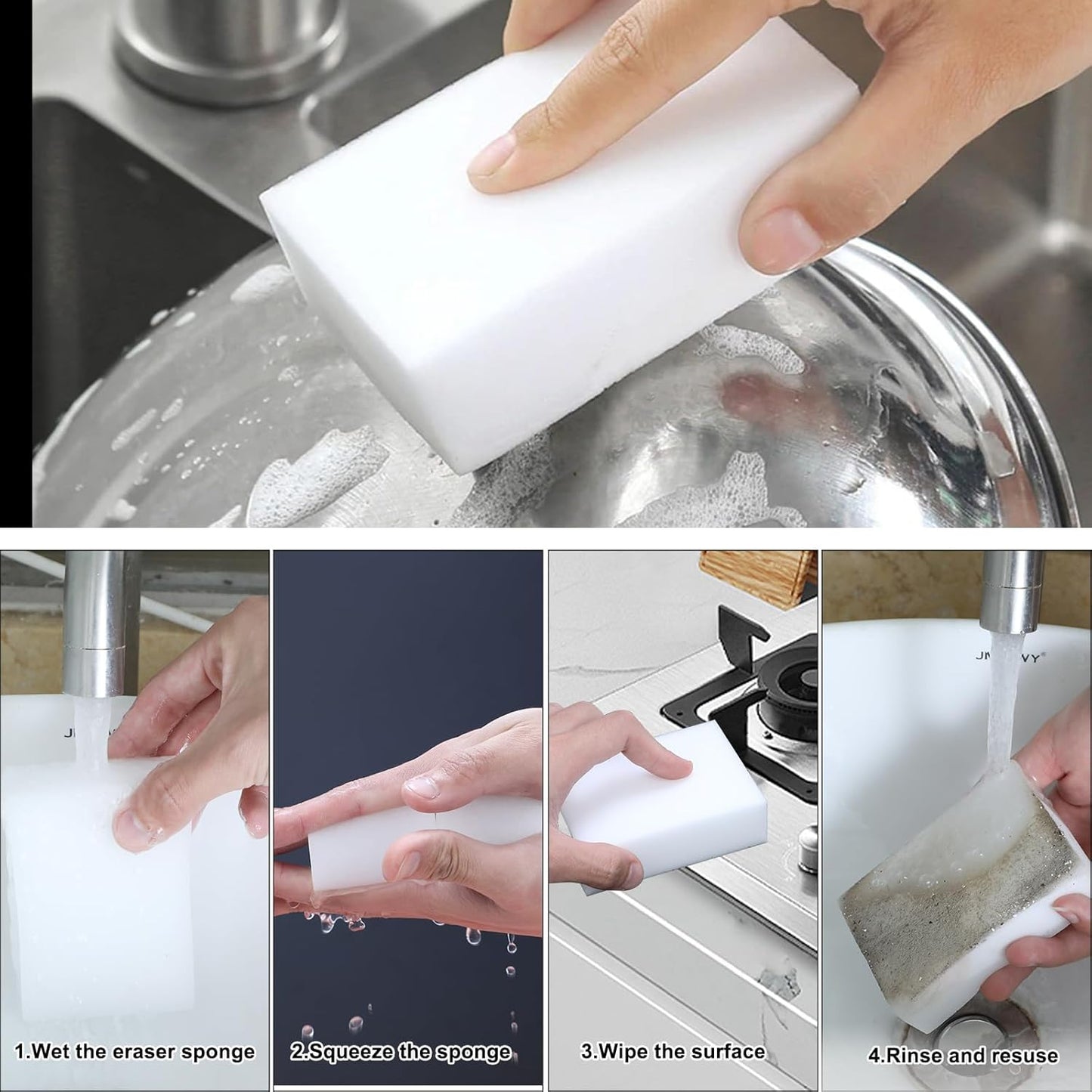 50 Pack Magic Sponge Eraser,Multi-Functional Household Cleaning Kitchen Dish Sponge for Furniture,Extra Thick and Long Lasting Melamine Cleaning Sponges for Bathroom,Bathtub, Sink,Wall Cleaner (50)