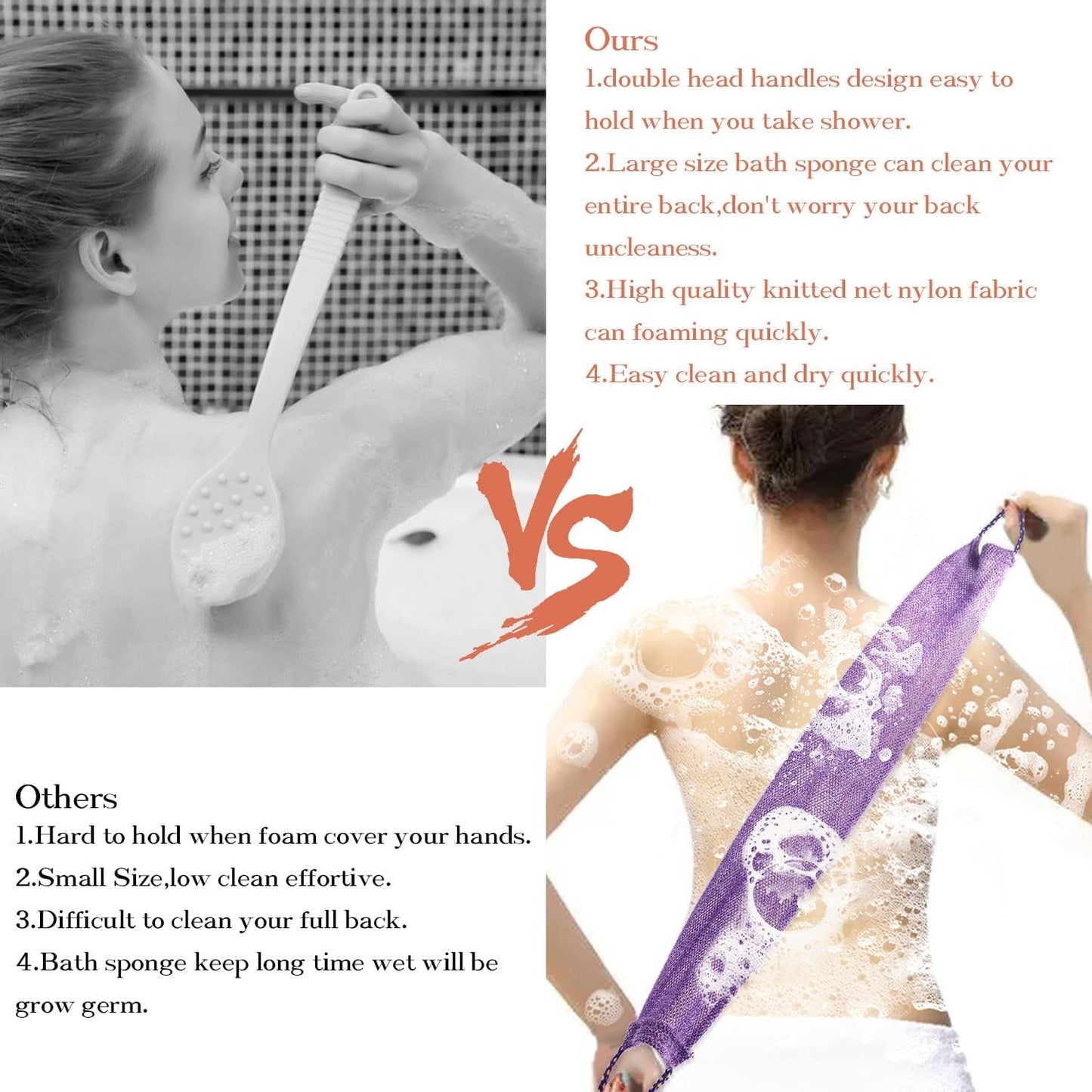 5 Pieces African Net Sponge with Handles Long African Exfoliating Net Washcloth Bath Sponge Net Cloth Wash Net Body Back Scrubber for Shower Loofah