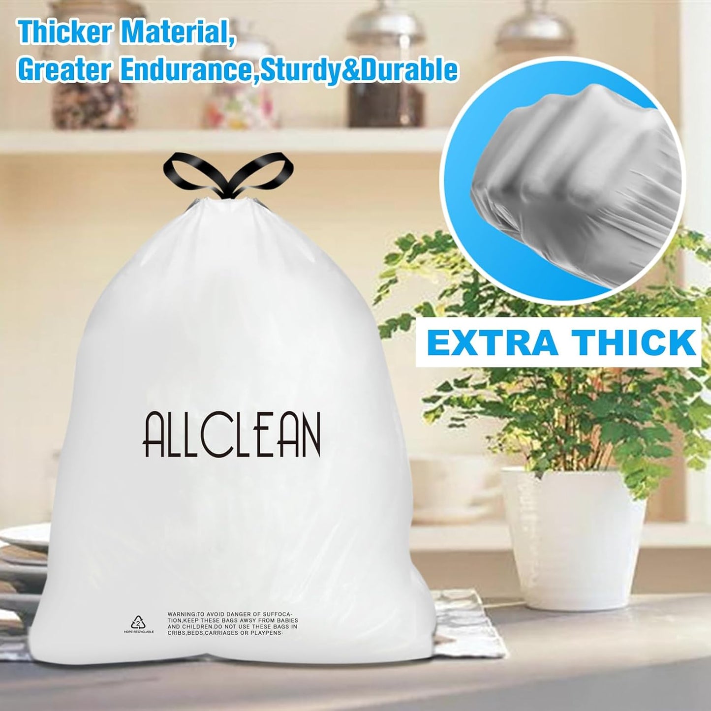 Trash Bags 15 Gallon Tall Kitchen Drawstring Garbage Bags,Fit 13-15 Gal Bins,Extra Strong&Leak-Proof,Unscented&Recyclable Trash Can Liners for Home Office Industrial Bathroom Garden Lawn