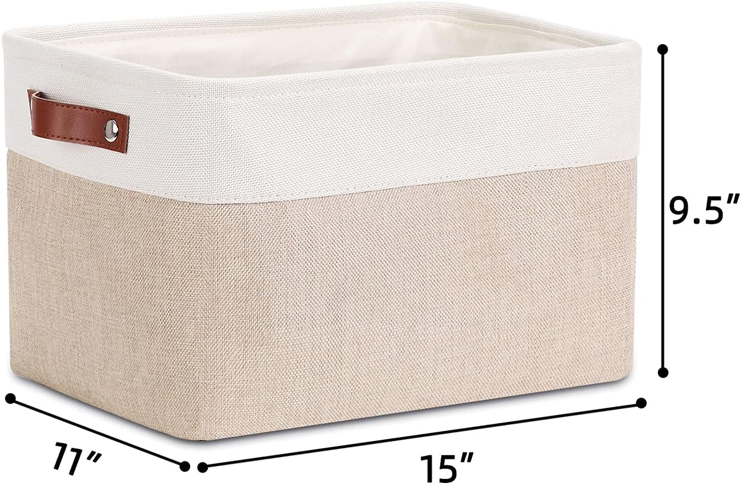 DULLEMELO Collapsible Rectangle Fabric Storage Basket for Organizing Clothes, Toys, Towels, Books, Laundry, Nursery, Dog Toys (White & Khaki)