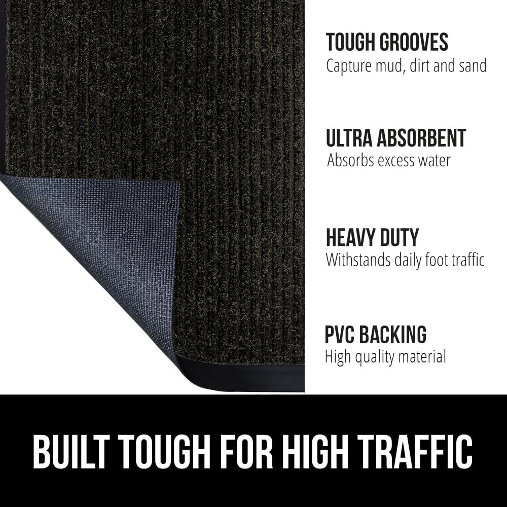 GORILLA GRIP Traffic Guard Door Mat, 60x36, Heavy Duty Welcome Mats, Commercial Office Space Doormat, Waterproof, Fade Resistant, Strong Rubber Backing, Low Profile, Shoe and Boot Scraper, Jet Black
