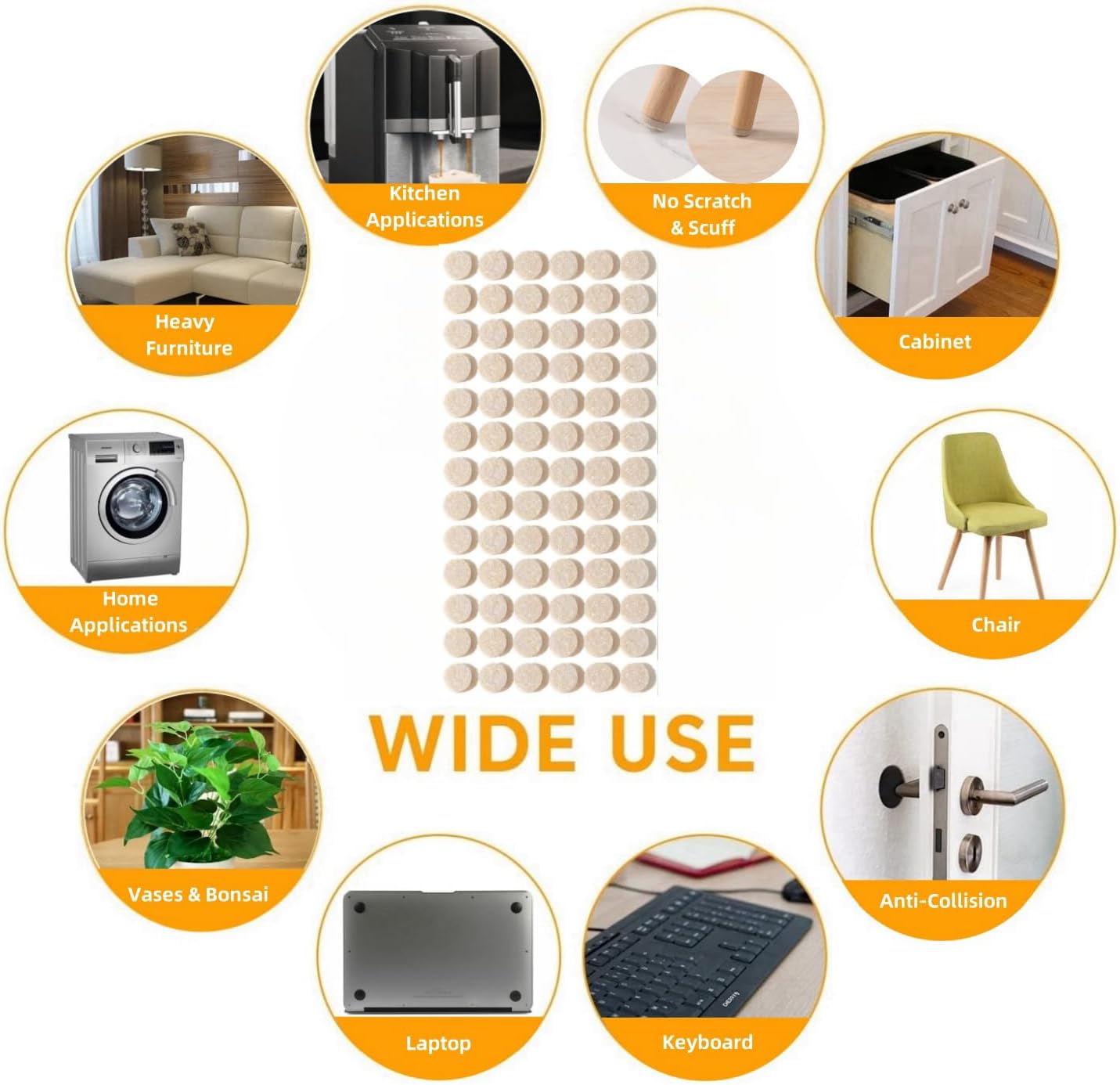 Furnigear Felt Pads Small 3/8" Felt Pads for Cabinet Doors Bumpers, Cabinet Cushion Dots Felt Cabinet Door Stops, Self Adhesive Thick Bumper Pads to Protect Surfaces -Anti Scratch 234 Pcs Round Beige