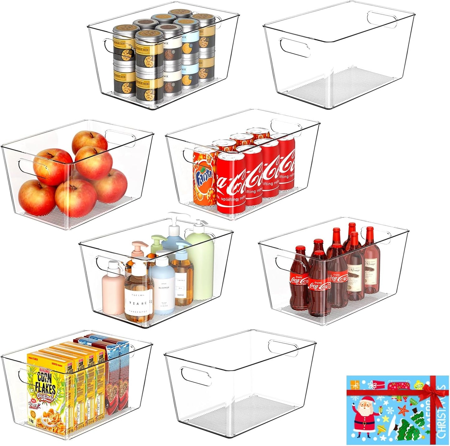 8 Pack Large Clear Plastic Storage Bins, Refrigerator Cabinet Organizers with Handles for Pantry Organization and storage, Perfect for Home Organization, Kitchen, Laundry, Office& Garage