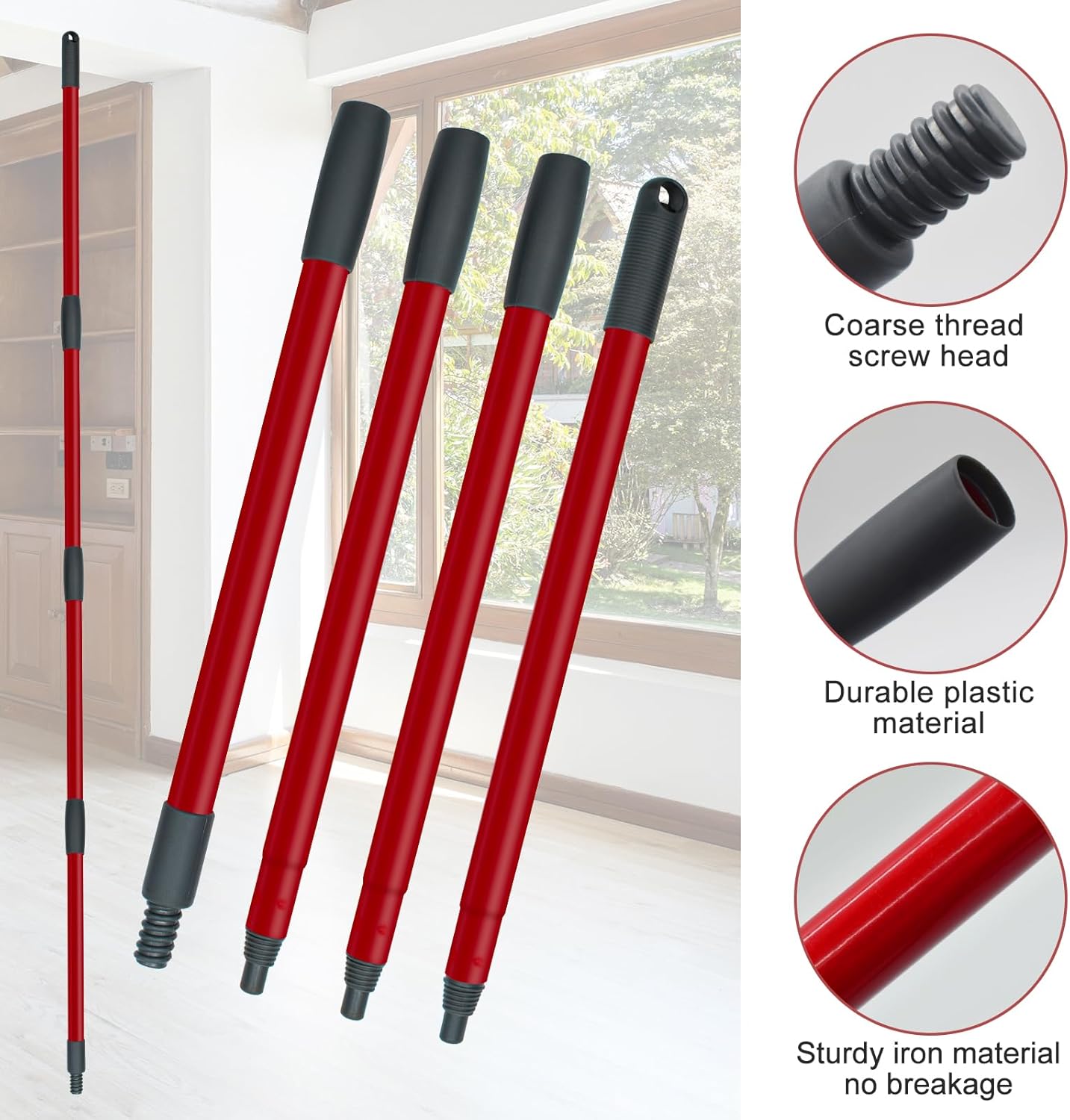 Spin Mop Replace Head, Base, Mop Handle Replacement for OCedar EasyWring 1 Tank System - Include 2 Microfiber Refills, 1 Sturdy Iron 30-58" Adjustable Mop Stick, Head Cover and Scrubber