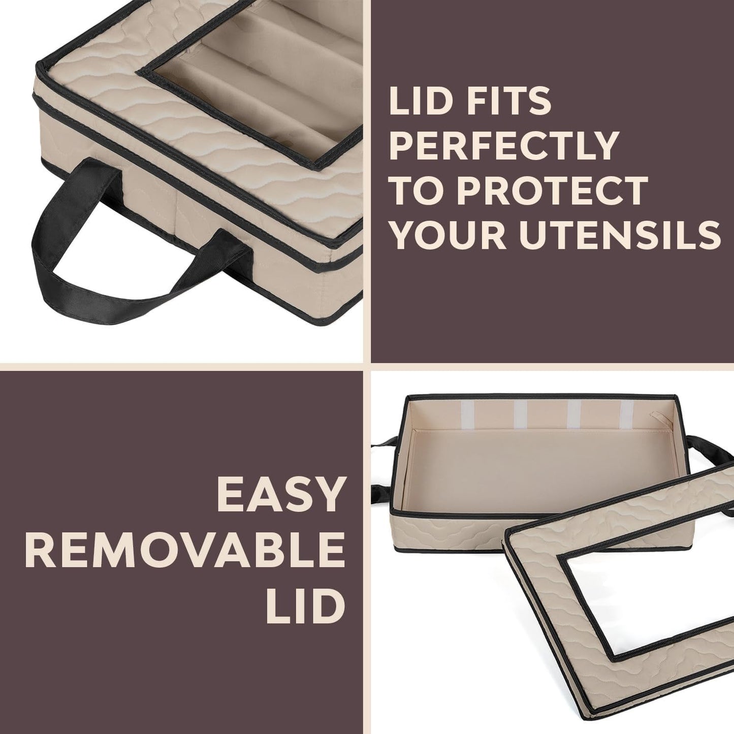 Flatware Storage Case - Durable 5 Compartment Silverware Storage Container Box with Removable Lid and Easy to Carry Handles - Large Capacity Keeps Your Cutlery Organized & Protected - Brown