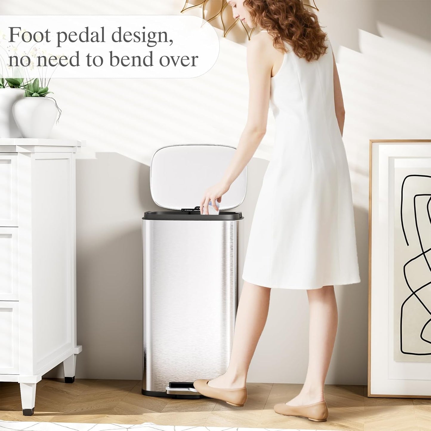 AthLike Trash Can, Stainless Steel Kitchen Garbage Can, Step Waste Bin with Hinged Lid and Removable Inner Bucket, Soft-Close, Dustbin for Bathroom Bedroom Living Room Home (Silver, 8 Gal)