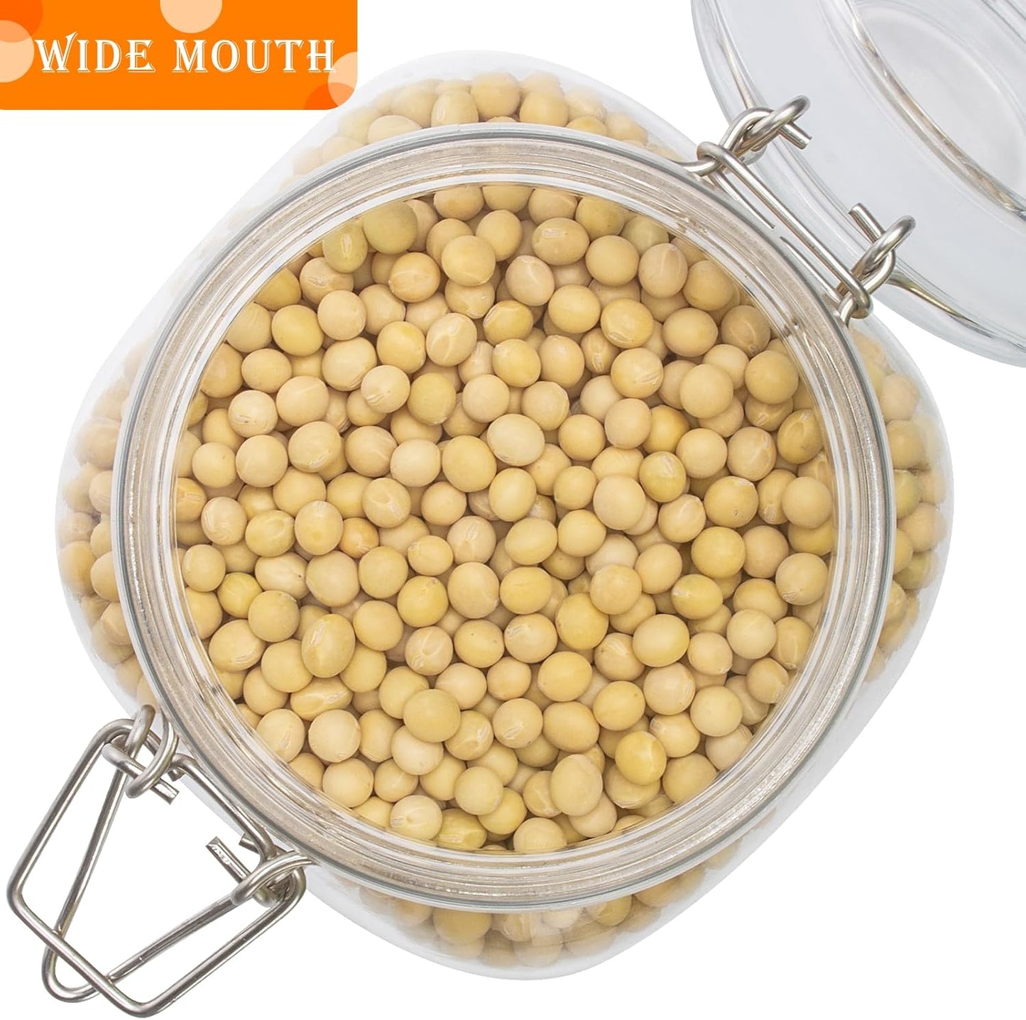 34oz Square Glass Food Storage Jars with Airtight Clamp Lids, 3 Pack Large Kitchen Canisters for Flour, Cereal, Coffee, Pasta and Canning, Mason Jar (Clear 34oz Square - 3 sets)