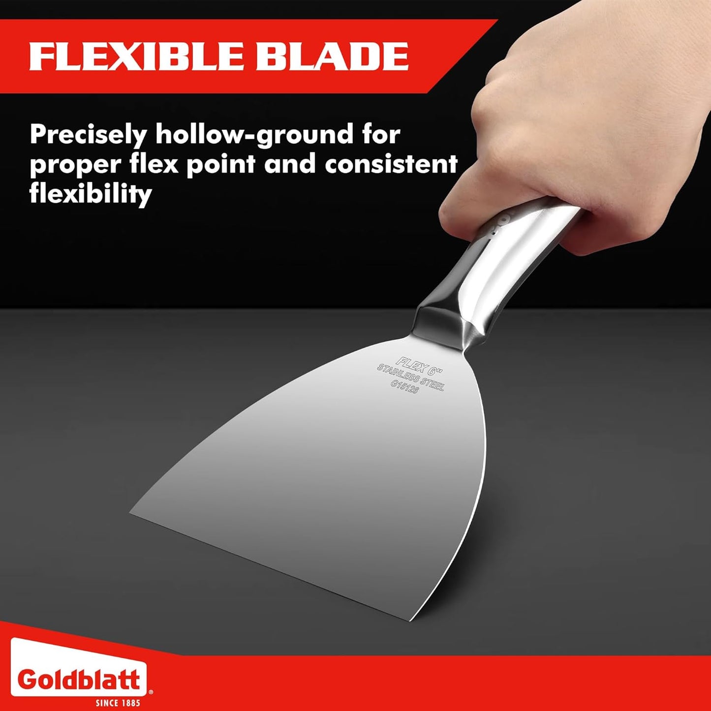 Goldblatt 6" Putty Knife, One-Piece Paint Scraper Tool, All Stainless Steel Joint Knife with Flexible Blade, Seamless Design, Metal Ergonomic Handle - for Drywall Repairing, Finishing and Scraping